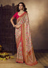 Cream And Pink Woven Soft Silk Saree