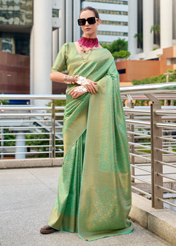 Pastel Green Woven Kanjivaram Silk Saree