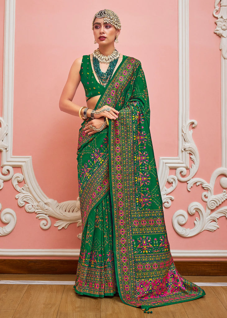 Dark Green Woven Kashmiri Jamewar Saree