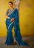 Coral Blue Woven Embroidered Chiffon Saree