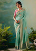 Sea Green Woven Embroidered Banarasi Silk Saree