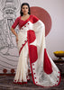 Red And White Printed Satin Silk Saree