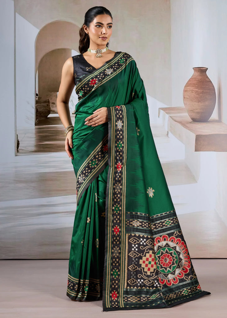 Hunter Green Patola Silk Saree