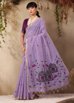 Lavender Purple Woven Cotton Silk Saree