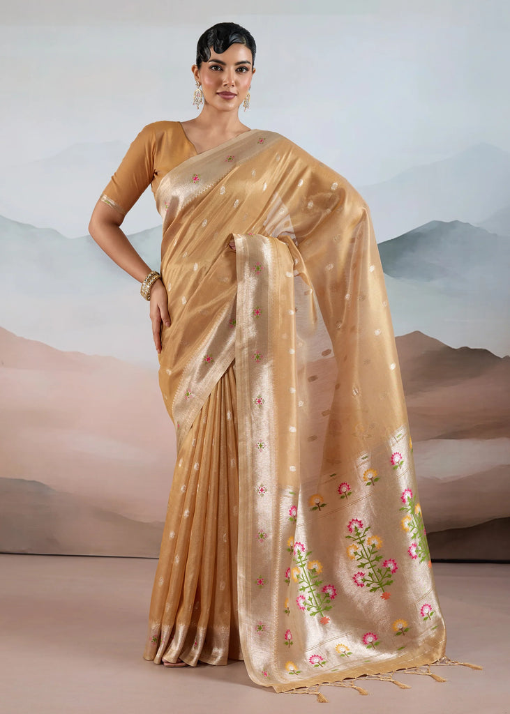 Marigold Yellow Woven Banarasi Tissue Silk Saree