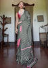 Black White Stripe Printed Satin Crepe Saree