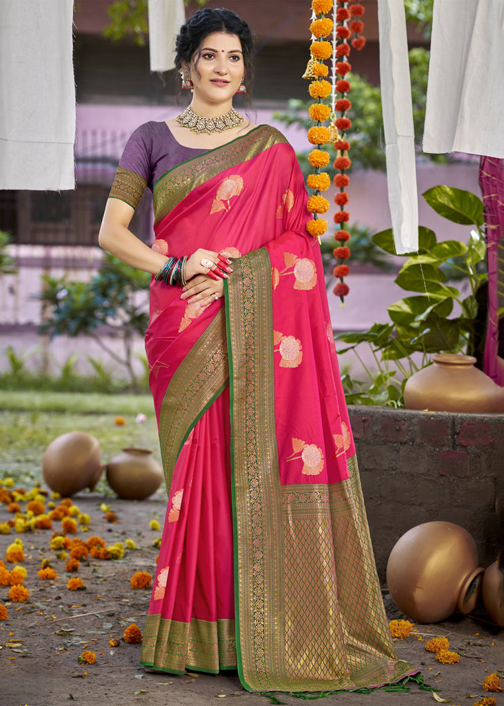 Geranium Red Woven Banarasi Silk Saree