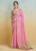 Prism Pink Woven Banarasi Linen Silk Saree