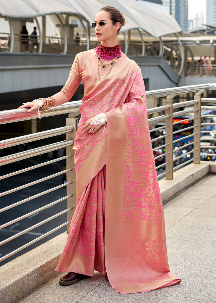 Flamingo Pink Woven Kanjivaram Silk Saree