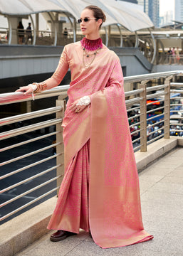 Flamingo Pink Woven Kanjivaram Silk Saree