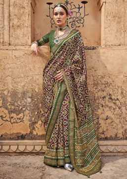 Medium Green Printed Patola Saree