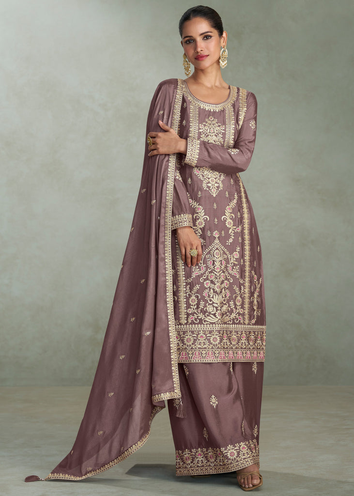 Twilight Mauve Embroidered Plazzo Set