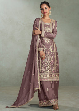 Twilight Mauve Embroidered Plazzo Set