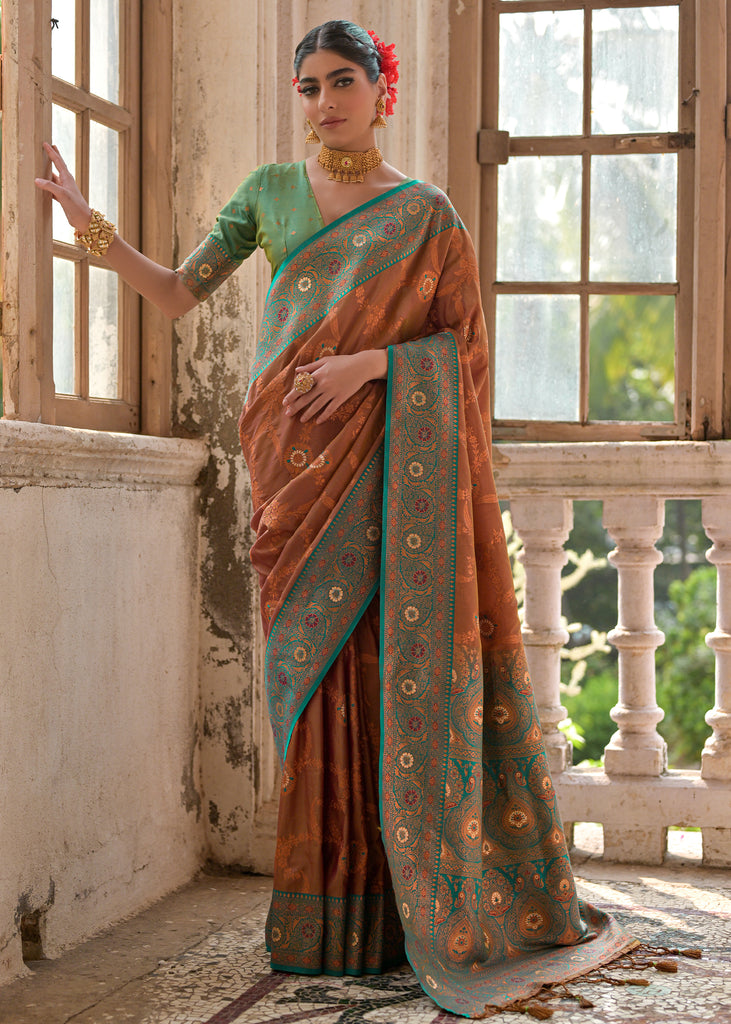 Coffee Brown Woven Banarasi Silk Saree