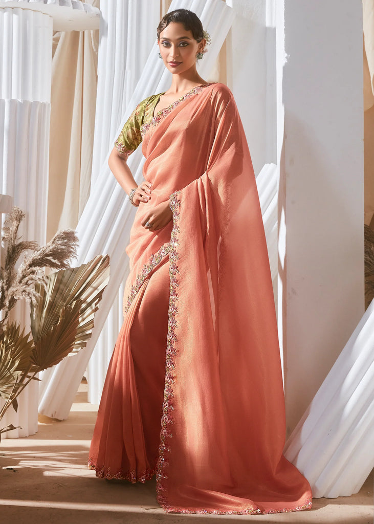 Pre Order: Peach Pink Designer Silk Saree