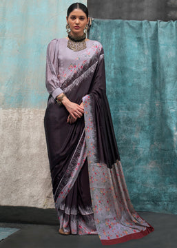 Black And Grey Satin Crepe Printed Silk Saree