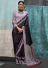 Black And Grey Satin Crepe Printed Silk Saree