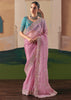 Light Pink Embroidered Designer Silk Saree