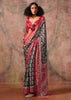 Olive Black Printed Crepe Satin Silk Saree