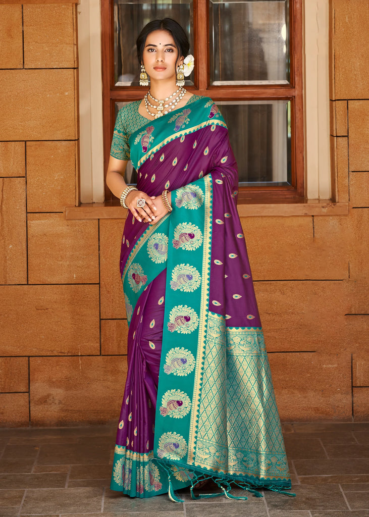 Purple & Green Woven Banarasi SIlk Saree