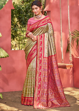 Olive Green Woven Kanjivaram Silk Saree