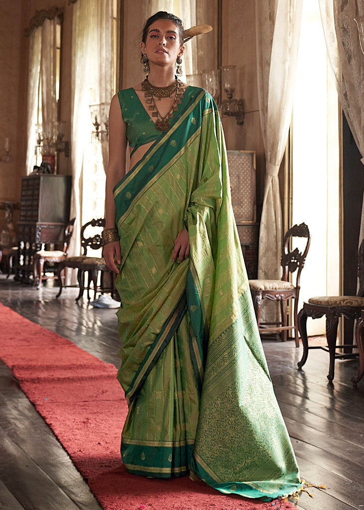 Pistachio Green Banarasi Tussar Silk Saree