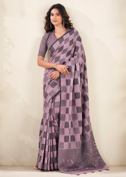 Lilac Purple Woven Linen Silk Saree