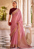 Blossom Pink Woven Banarasi Linen Silk Saree with Velvet Blouse