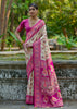 Cream And Pink Woven Kashmiri Jamewar Silk Saree