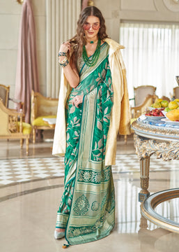 Spring Green Woven Georgette Silk Saree