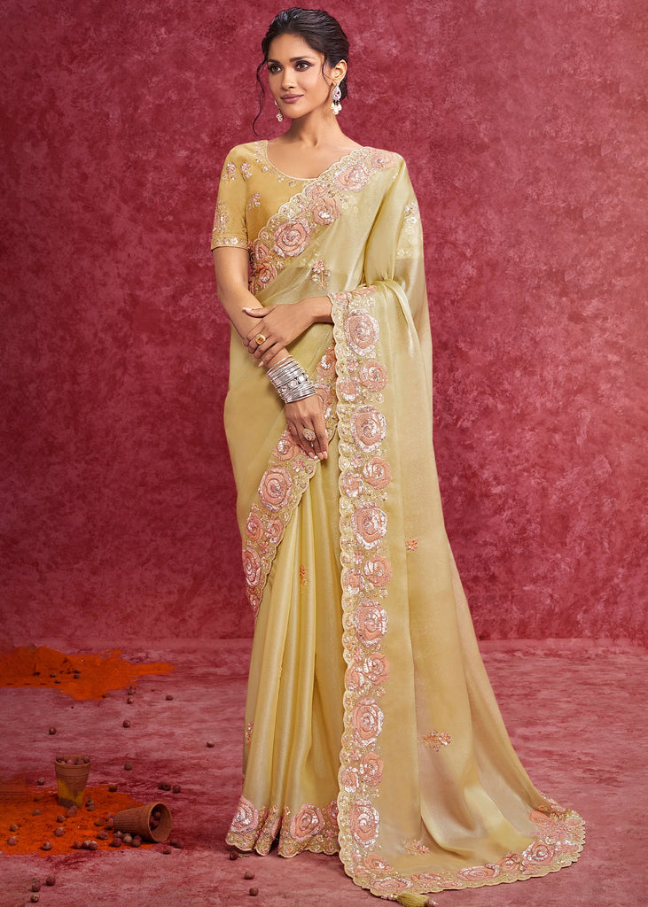 Yellow Embroidered Designer Saree