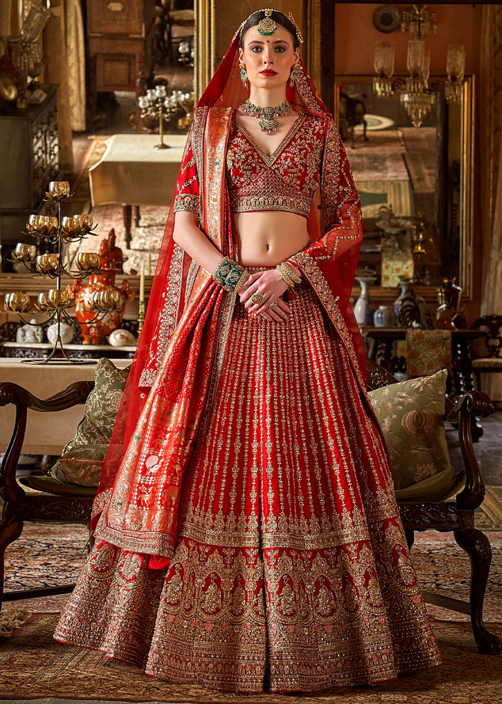 Red Heavy Embroidered Designer Lehenga
