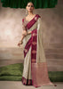 “Exclusive Offer” : Beige & Maroon Woven Banarasi Satin Silk Saree