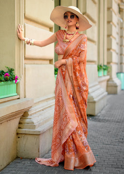 Dusky Orange Printed Georgette Silk Saree