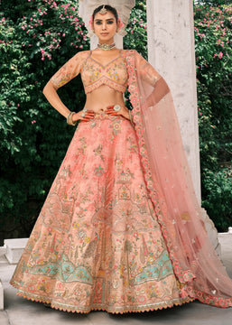 Coral Peach Heavy Embroidered Designer Lehenga
