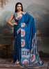 Dazzaling Blue Printed Satin Silk Saree