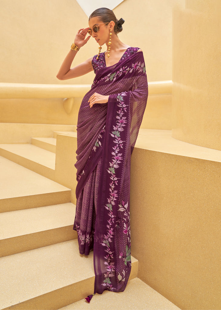 Magic Purple Printed Georgette Light Weight Saree