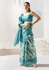 Turquoise Blue Woven Banarasi Silk Saree With Digital Print