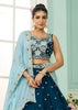 Teal Blue Georgette Embroidered Sequins Lehenga Set