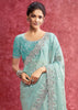 Aqua Blue Embroidered Designer Saree