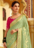 Sweet Green Woven Banarasi Designer Silk Saree With Embroidered Blouse