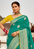 Aqua Green Woven Banarasi Designer Silk Saree With Embroidered Blouse