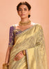 Dusky Cream Woven Banarasi Designer Tissue Silk Saree With Embroidered Blouse