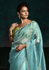 Norse Blue Designer Tissue Silk Saree With Printed Blouse