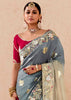 Ash Grey Heavy Embroidered Designer Silk Saree