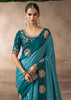 “Exclusive Offer” : Teal Blue Woven Banarasi Satin Silk Saree