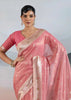 Salmon Peach Woven Banarasi Tissue Silk Saree