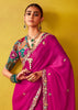 Queen Pink Woven Embroidered Chiffon Saree