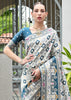 White & Rama Blue Woven Banarasi Patola Silk Saree