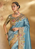 Heritage Blue Designer Embroidered Silk Saree